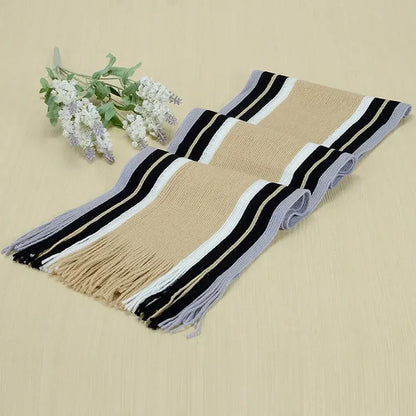 Classic Men's Scarf Winter Warm Faux Cashmere Soft Tassel Long Shawl Business Casual Striped Scarf Men's Clothing Accessories