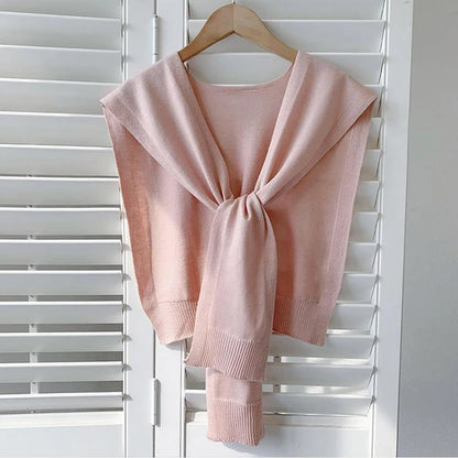 Korean Knitted Shawl Summer Air Conditioning Fake Collar Neck Guard Knit Thin Knotted Cape Shoulder Scarf For Women