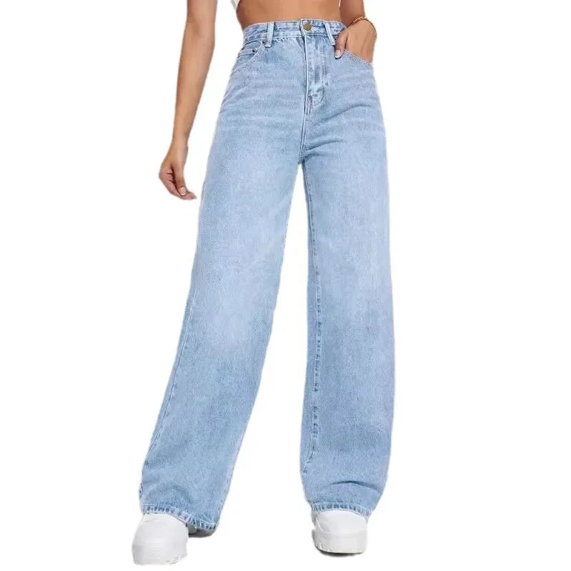 Women Jeans Denim Y2k Pants Wide Leg Long Pant High Waist Loose Casual Mom Straight Trousers Elegant Splice Autumn Winter