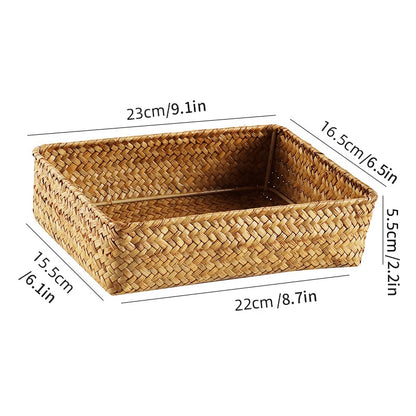 Woven Seagrass Storage Baskets Straw Rattan Basket Desk Organizer Picnic Basket Fruit Storage Box Cosmetic Storage Container