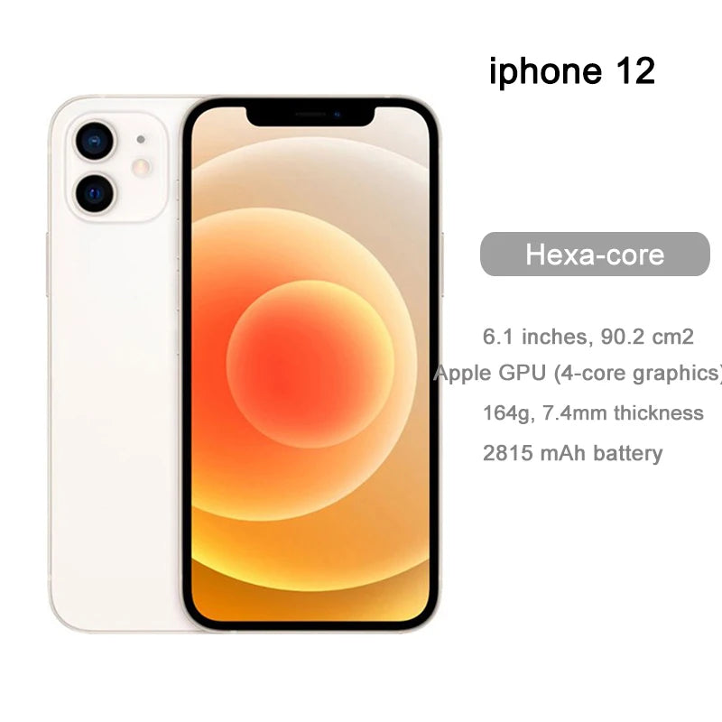 Original Apple iPhone 12 5G LTE Mobile phone 6.1'' 4GB&64/128/256GB IOS A14 Bionic Hexa Core Dual 12MP Face ID Cellphone