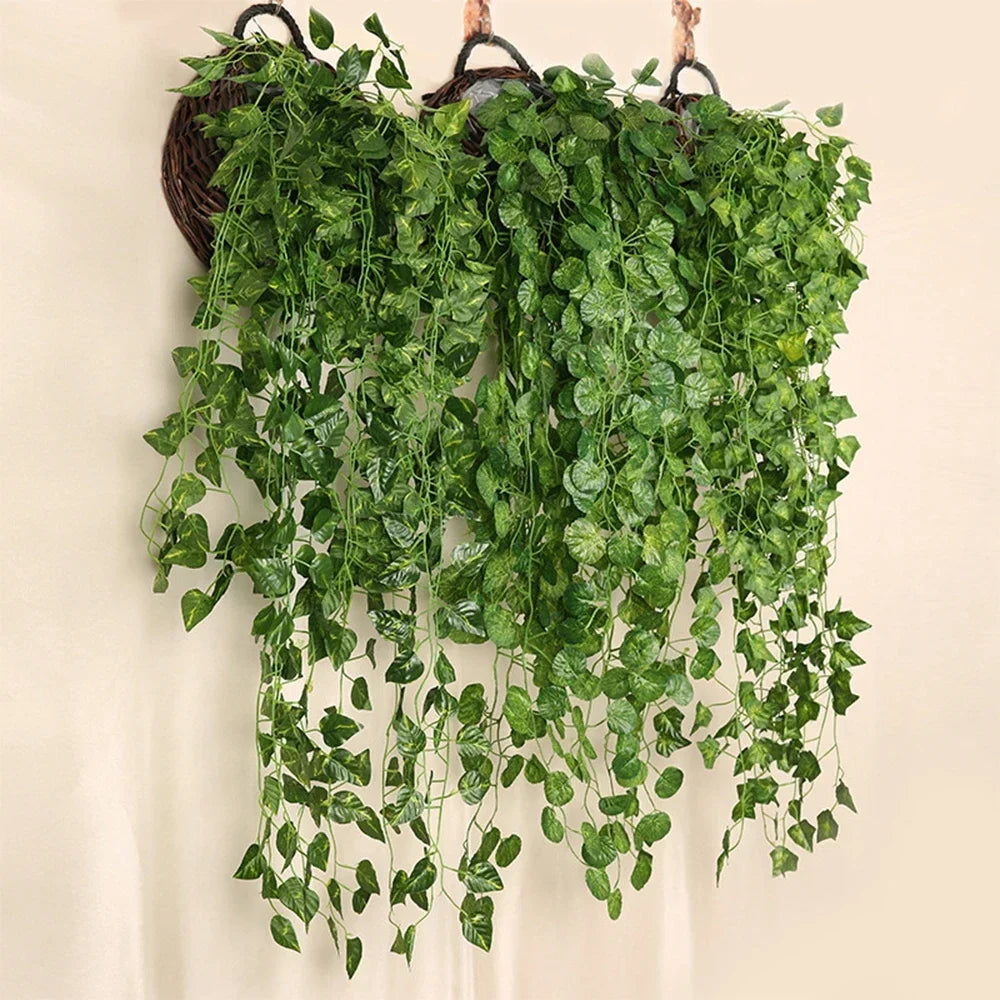 Artificial Plant creeper Green wall hanging Vine Home Garden Decoration rattan Wedding Party DIY Fake Wreath Leaves Ivy