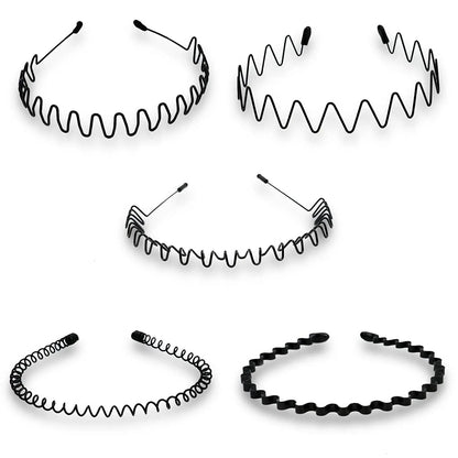 Unisex Black Elastic Non Slip Simple Metal Headbands For Men Women Wavy Hairband Spring Hair Hoop Fashion Hair Accessories