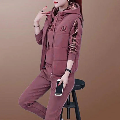 3Pcs/Set Trendy Women Tracksuit Windproof Waistcoat Hoodie Sweatpants Long Sleeve Cold Resistant