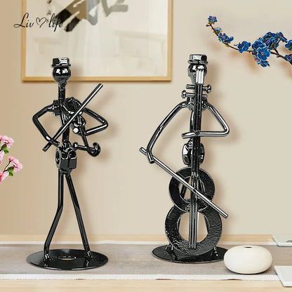 Metal Musician Guitar Player Statue Musical Instrument Little Iron Art Collectible Figurine Home Cafe Office Book Shelf Decorate