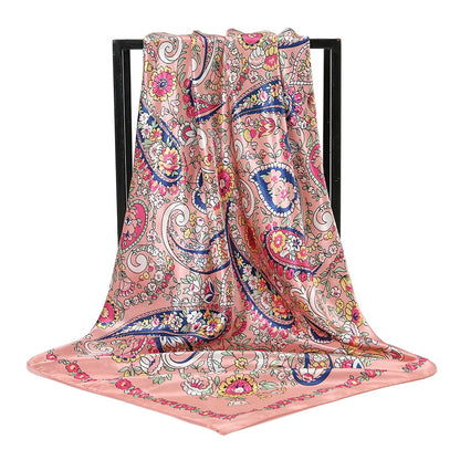 Floral Print Silk Square Scarf Women Soft Satin Kerchief Hairband Neckerchief Head Hijab Lady Headband Foulard Bag Ribbon