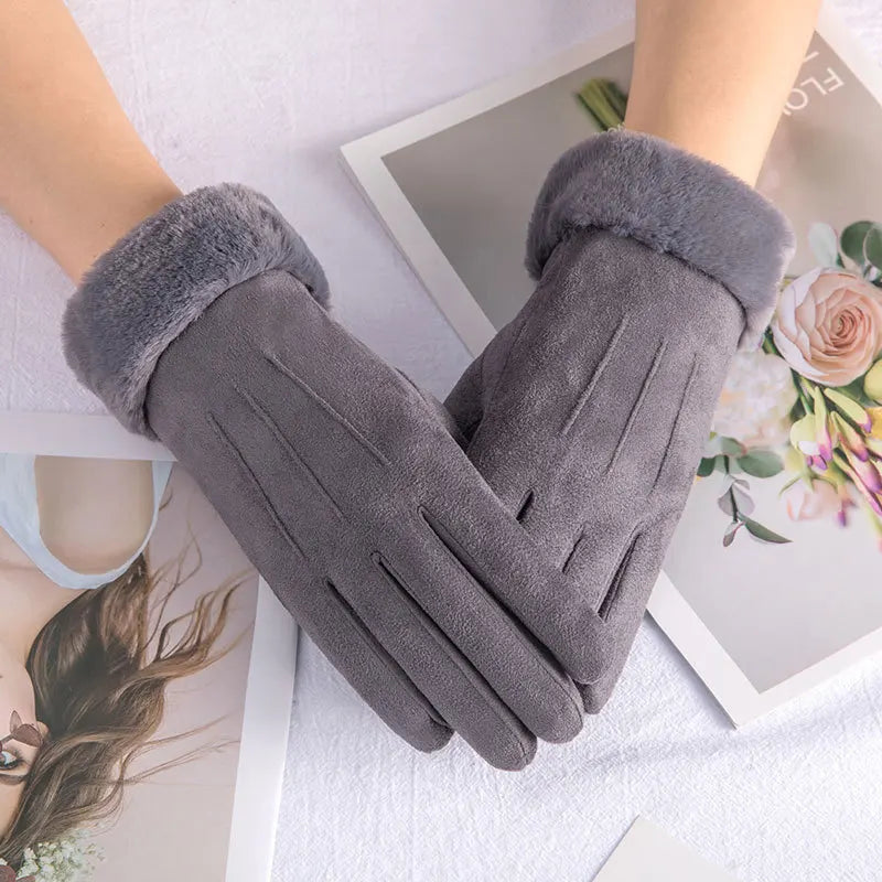 Women Winter Gloves Warm Screen Women's Fur Gloves Full Finger Mittens Glove Driving Windproof Gants Hiver Femme Guantes