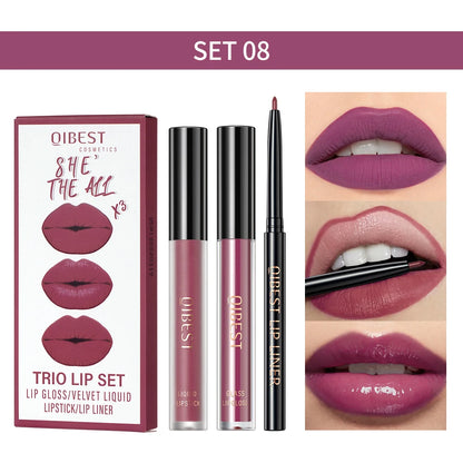 3pcs Matte Liquid Lipstick+Lip Liner Set Lip Glaze Makeup Nude Black Red Velvet Lip Gloss Long Lasting Lip Tint Cosmetics Kits