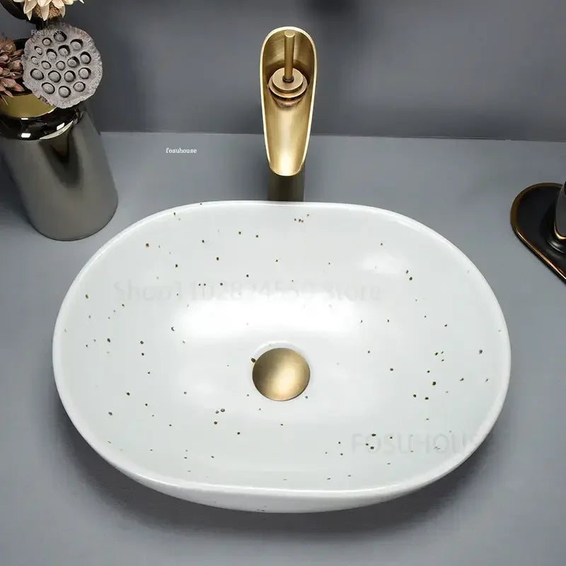 European Ceramic Bathroom Sinks Hotel Homestay Bathroom Washbasin Simple Countertop Home Oval Washbasin Creative Washing Sink X