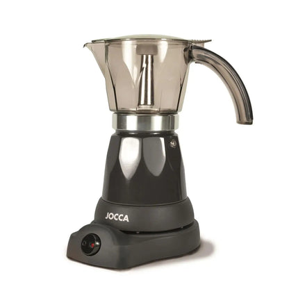 Induction coffee maker, electric and portable from JOCCA. Italian coffee EXPRESSO for 6 professional cups. Compact electric kettle with always hot system, 360 degree BASE, cold touch handle and 480W power.