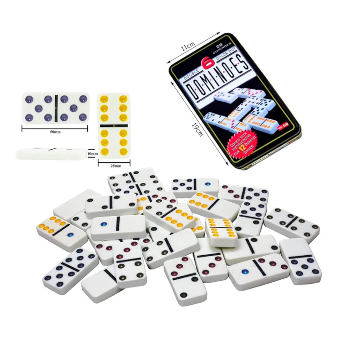 KROWN-Domino board game | Domino with 28 tiles and metal box | Traditional game for children and adults | Cognitive skills development. DOMINOES