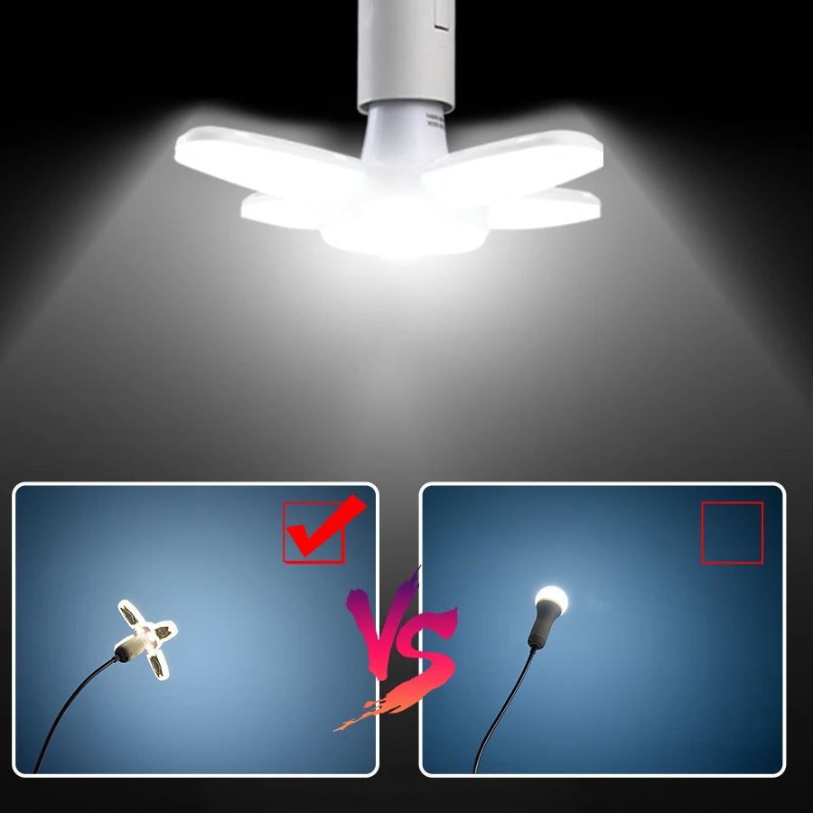 28W Foldable LED Bulb E27 Fan Blade LED Lamp AC 220V 110V Bombilla Lampada Spotlight for Home Ceiling Panel Room Garage Lighting