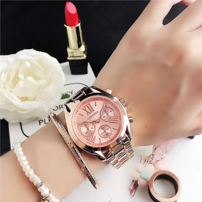 New Creative Watch Women Watches Luxury Rose Gold Quartz Ladies Watches Stainless Steel Bracelets Wristwatches Reloj Mujer