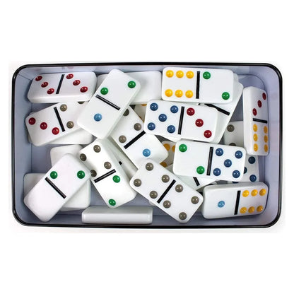 KROWN-Domino board game | Domino with 28 tiles and metal box | Traditional game for children and adults | Cognitive skills development. DOMINOES