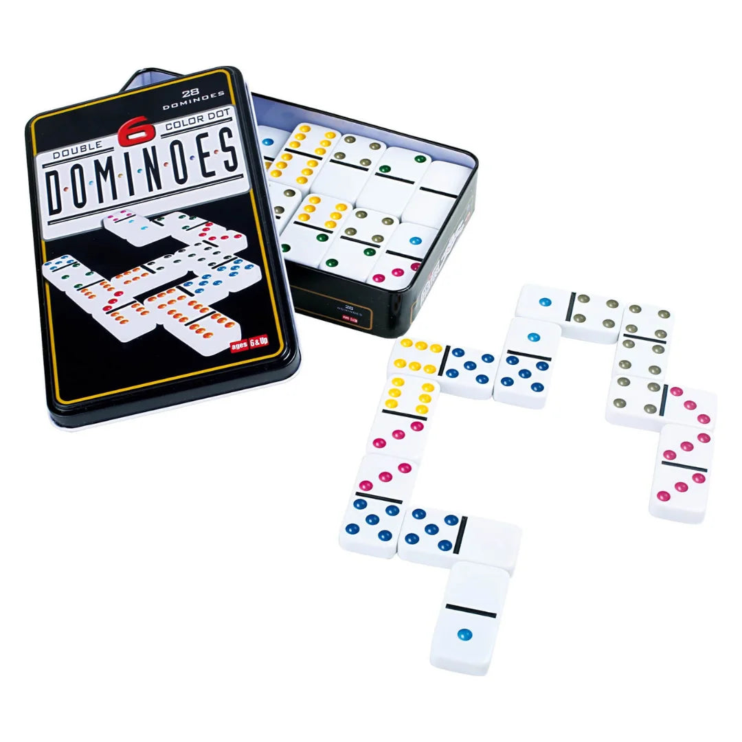 KROWN-Domino board game | Domino with 28 tiles and metal box | Traditional game for children and adults | Cognitive skills development. DOMINOES