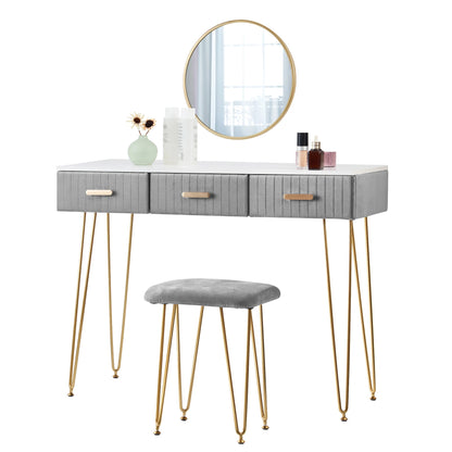 Modern Dresser Dressing Table with Stool Mirror Drawers Cosmetic Table for Bedroom Pink/Grey Makeup Vanity Table Home Furniture